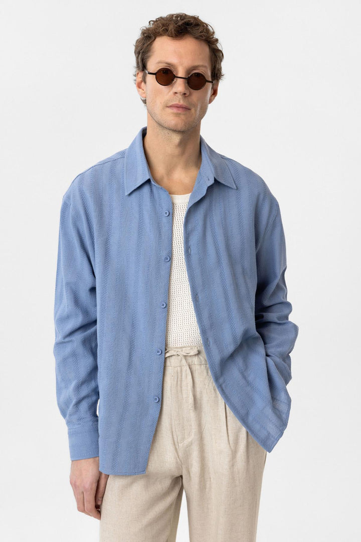 ANT Antioch Baby Blue Jacquard Cotton Shirt for Boys - Saronno