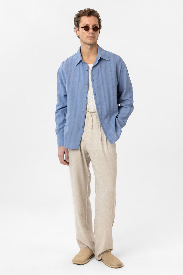 ANT Antioch Baby Blue Jacquard Cotton Shirt for Boys - Saronno