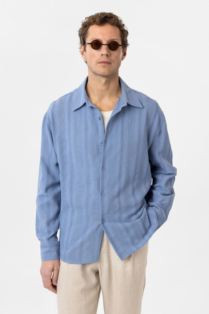 ANT Antioch Baby Blue Jacquard Cotton Shirt for Boys - Saronno