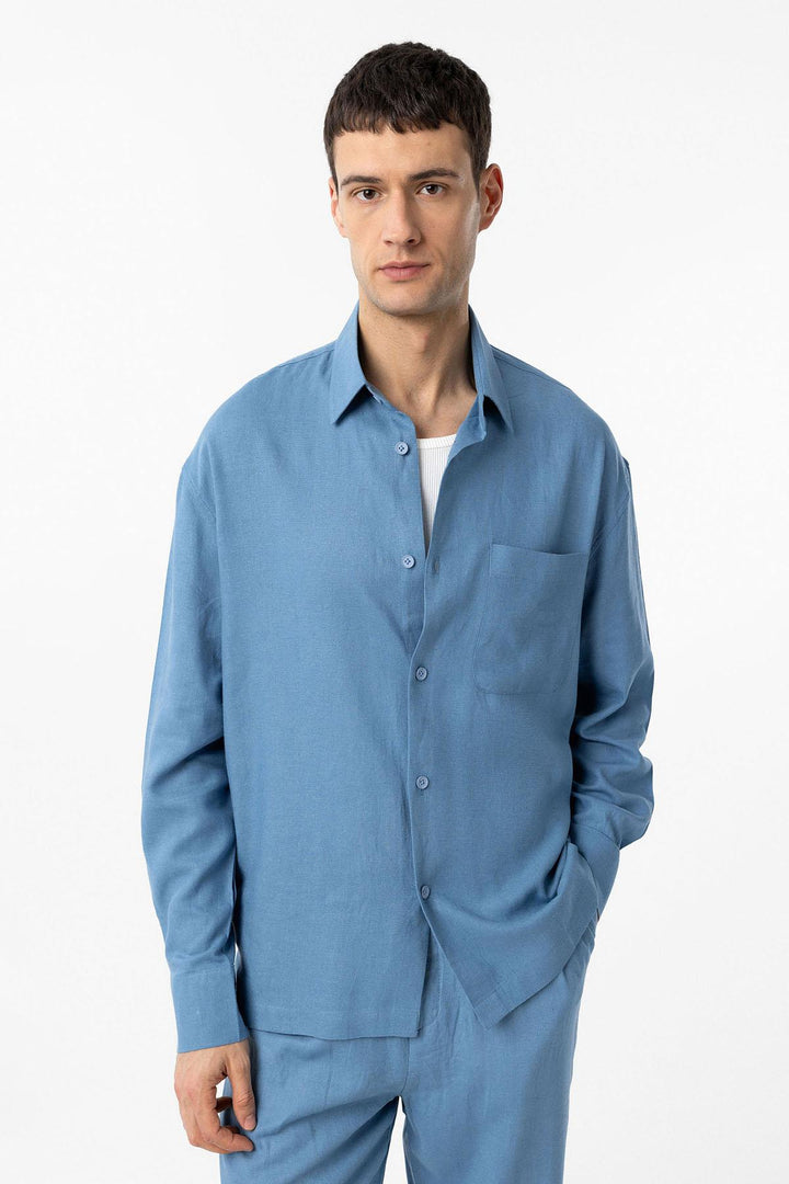 ANT Antioch Baby Blue Cotton Blend Relax Fit Men's Shirt - Tecate