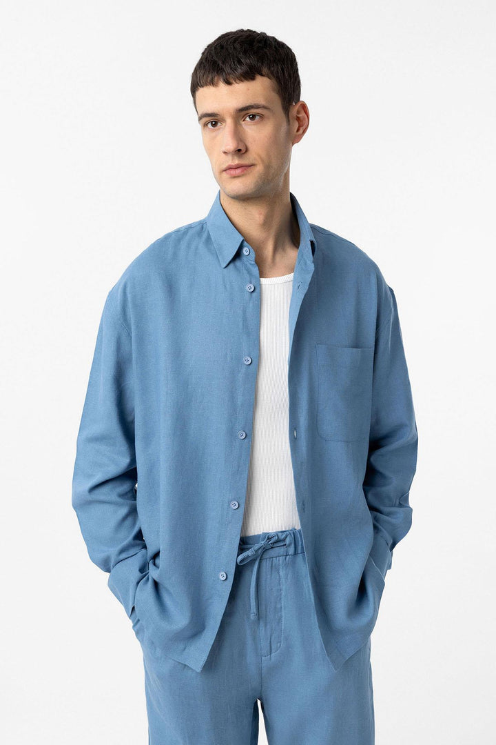 ANT Antioch Baby Blue Cotton Blend Relax Fit Men's Shirt - Tecate
