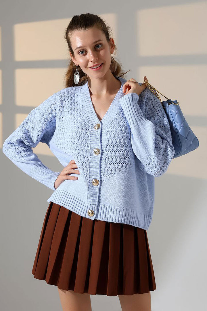 Baby Blue Patterned Buttoned Cardigan BCES-252027 - Goose Creek