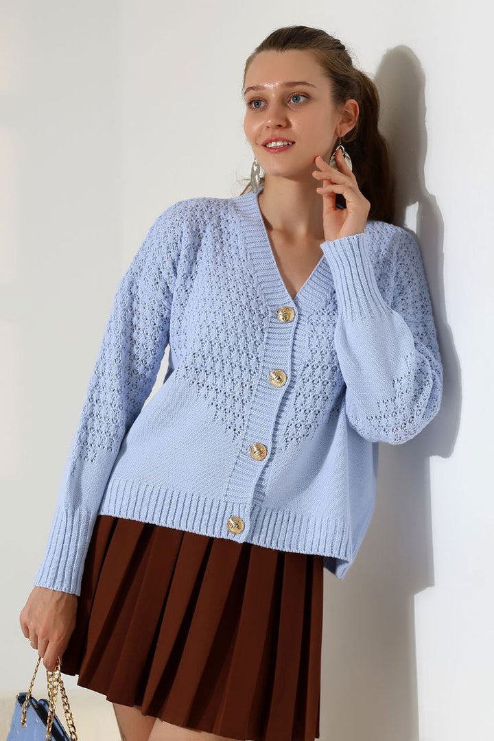 Baby Blue Patterned Buttoned Cardigan BCES-252027 - Goose Creek