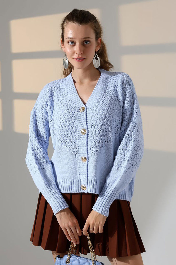 Baby Blue Patterned Buttoned Cardigan BCES-252027 - Goose Creek
