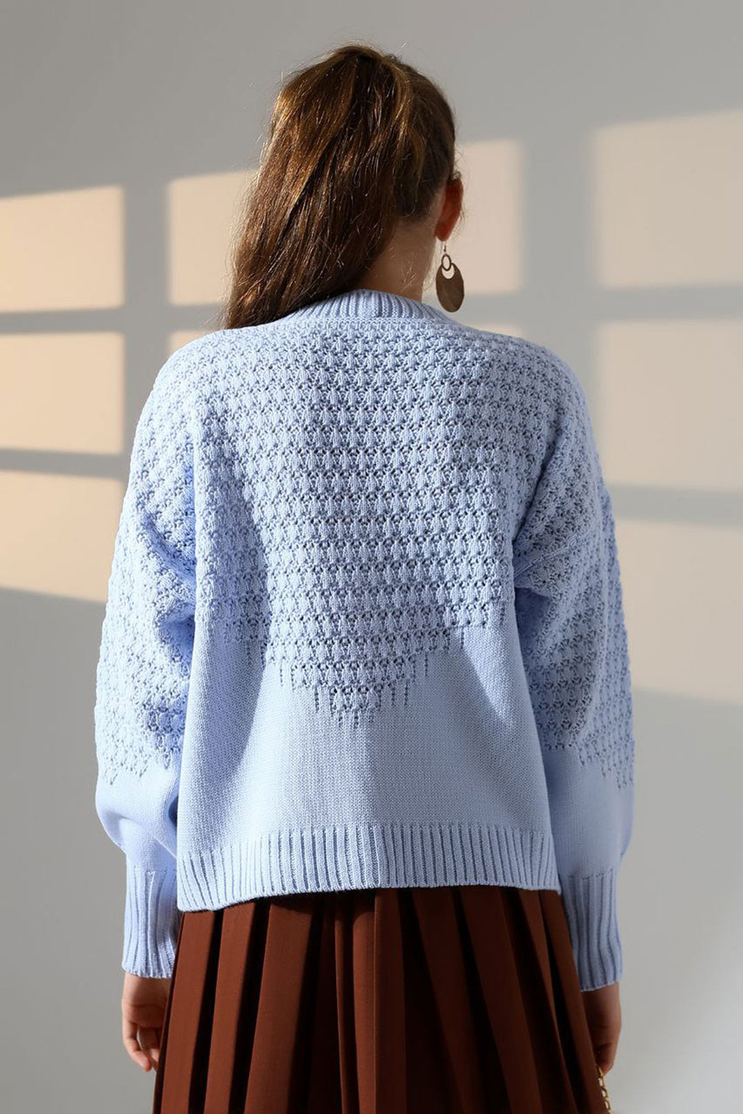 Baby Blue Patterned Buttoned Cardigan BCES-252027 - Goose Creek