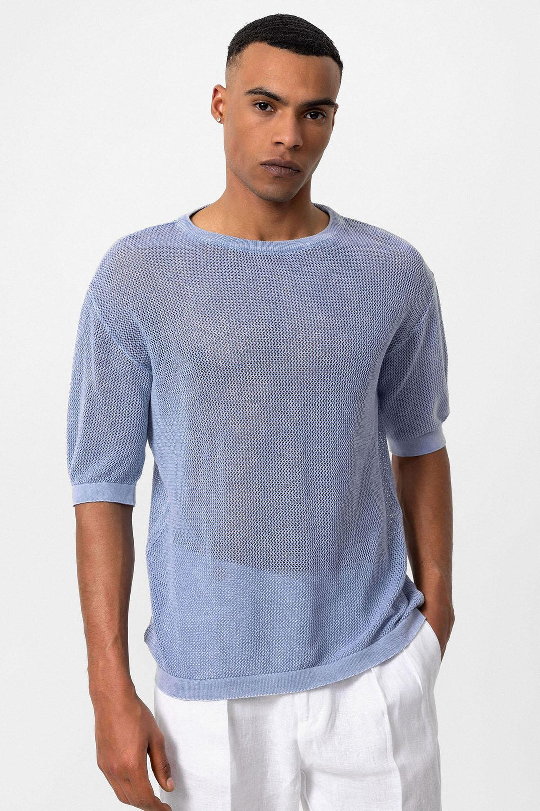 ANT Antioch Baby Blue Oversized Openwork Men's T-Shirt - Hutchinson