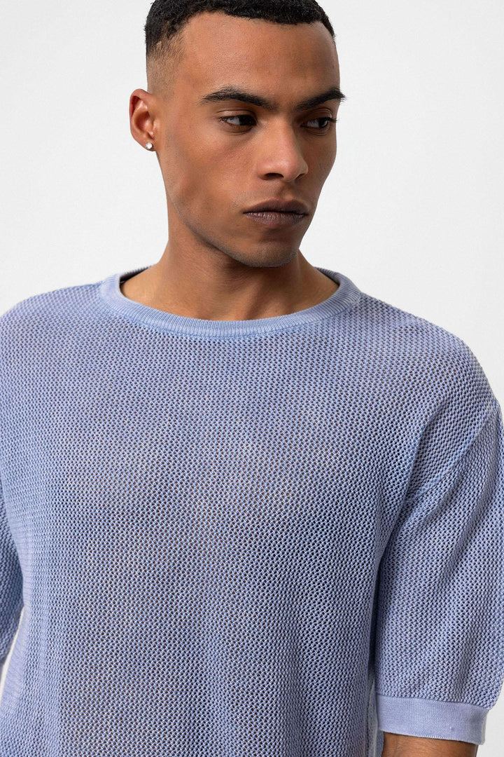 ANT Antioch Baby Blue Oversized Openwork Men's T-Shirt - Hutchinson