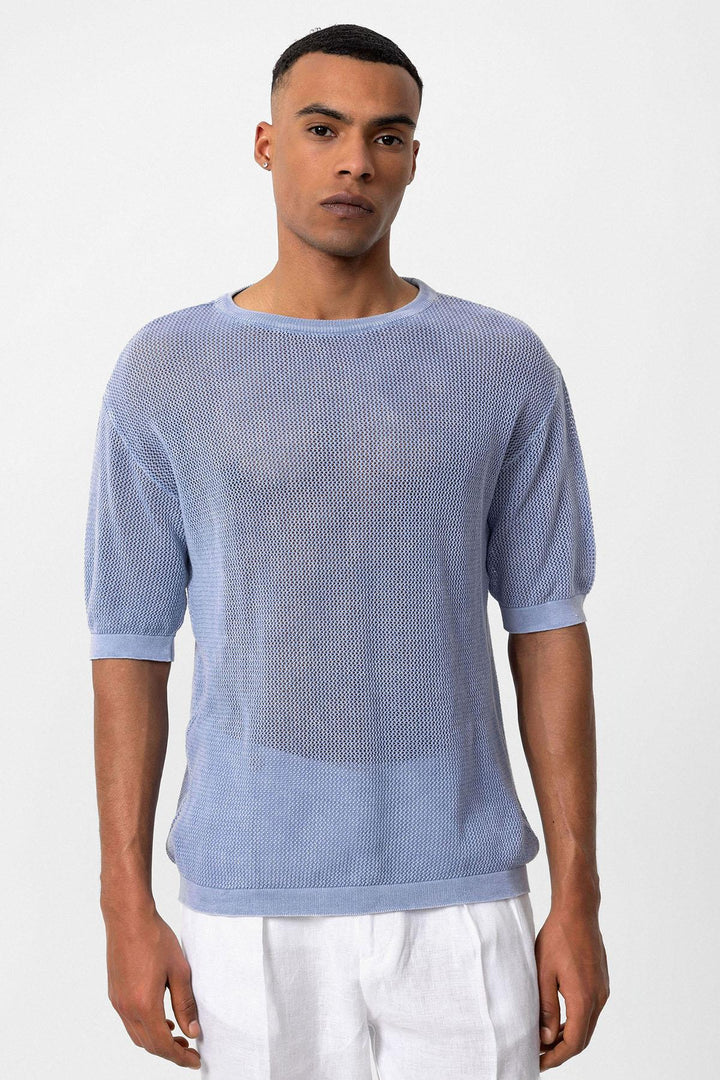 ANT Antioch Baby Blue Oversized Openwork Men's T-Shirt - Mykolaiv