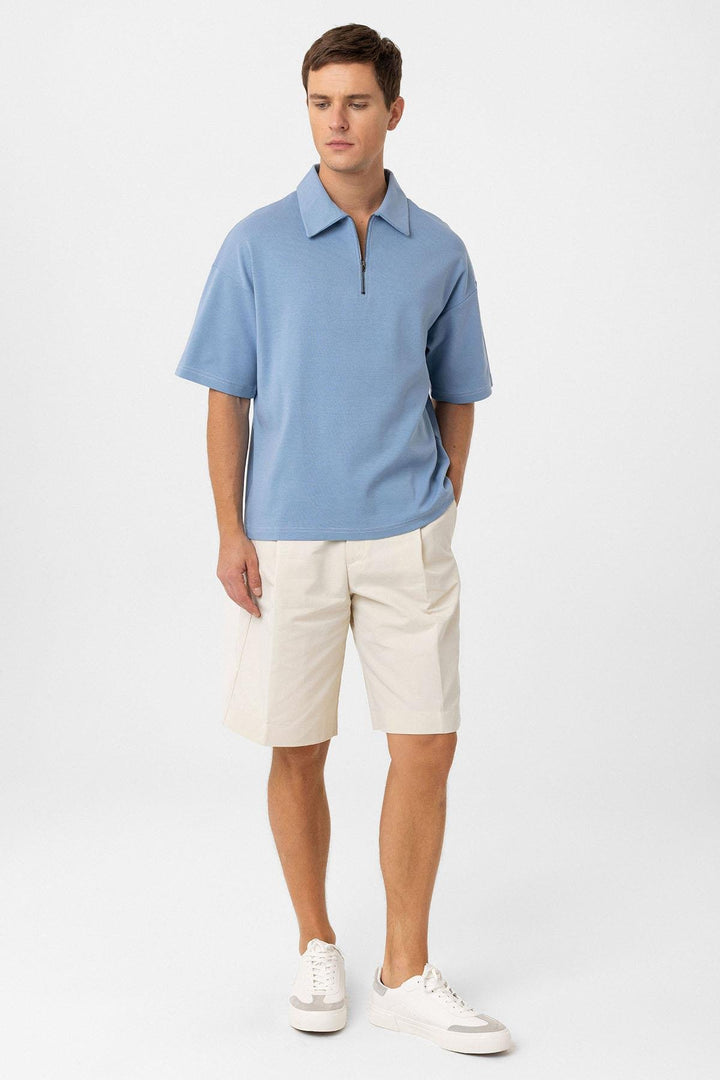 ANT Antioch Bebe Mavi Oversize Polo Yaka Fermuarlı Erkek T-Shirt - Wheaton