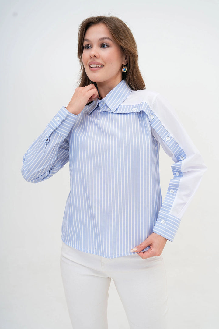Baby Blue Special Design Striped Poplin Woven Shirt BC24YG1069 - Las Rozas de Madrid