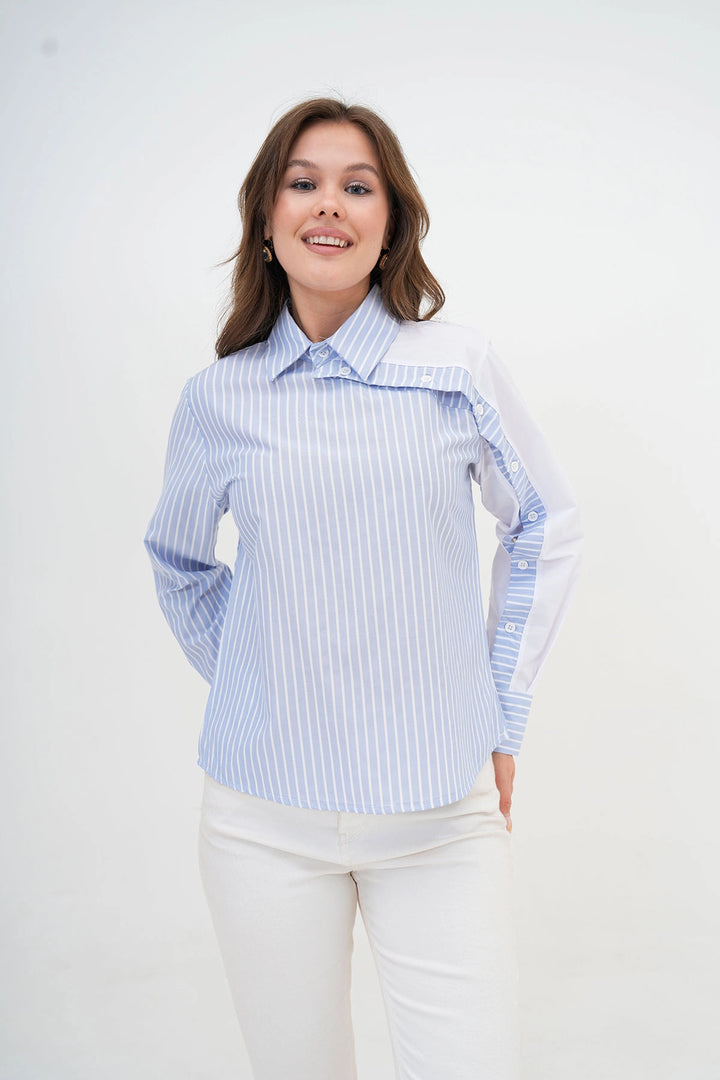 Baby Blue Special Design Striped Poplin Woven Shirt BC24YG1069 - Las Rozas de Madrid