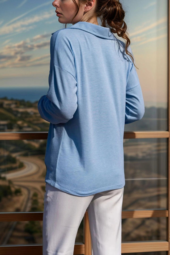 Baby Blue Polo Neck Blouse BCBSK-25700-2940 - Austin
