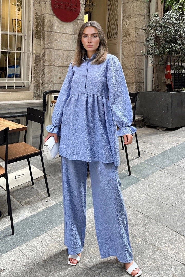 Baby Blue Comfortable Cut Two Piece Set BCBSK-25700-3531 - Attleboro