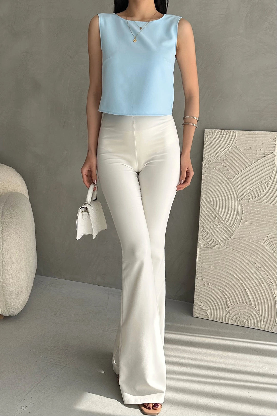 Baby Blue Backless Sleeveless Summer Blouse BCDF-252188 - Lincoln