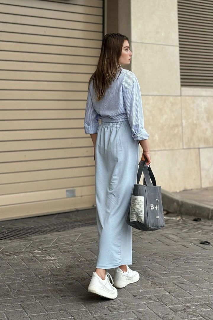 Baby Blue High Waist Belted Long Skirt BCBSK-25700-3503 - Caguas