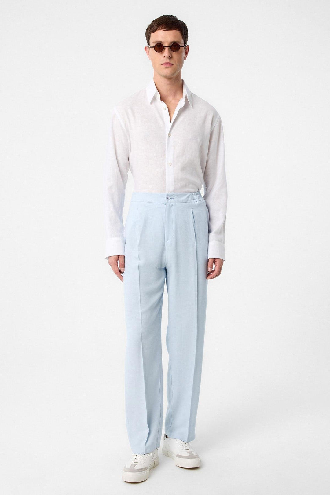 ANT Antioch Baby Blue High Waisted Pleated Linen Blend Men's Pants - Fort Pierce