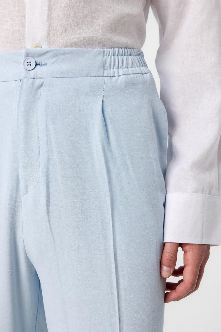 ANT Antioch Baby Blue High Waisted Pleated Linen Blend Men's Pants - Fort Pierce