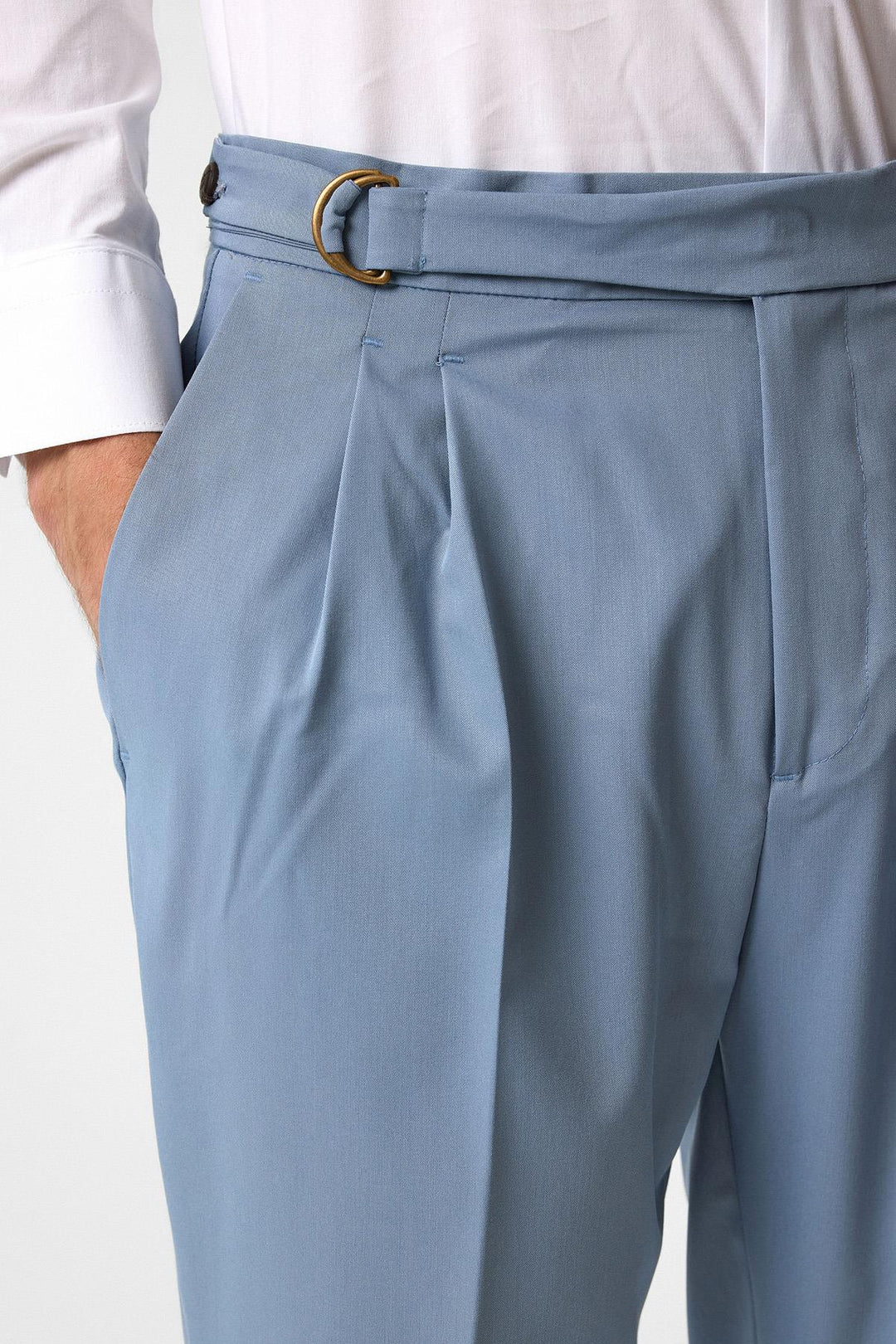 ANT Antioch Baby Blue High Waist Snap Closure Pleated Men's Pants - Scarborough