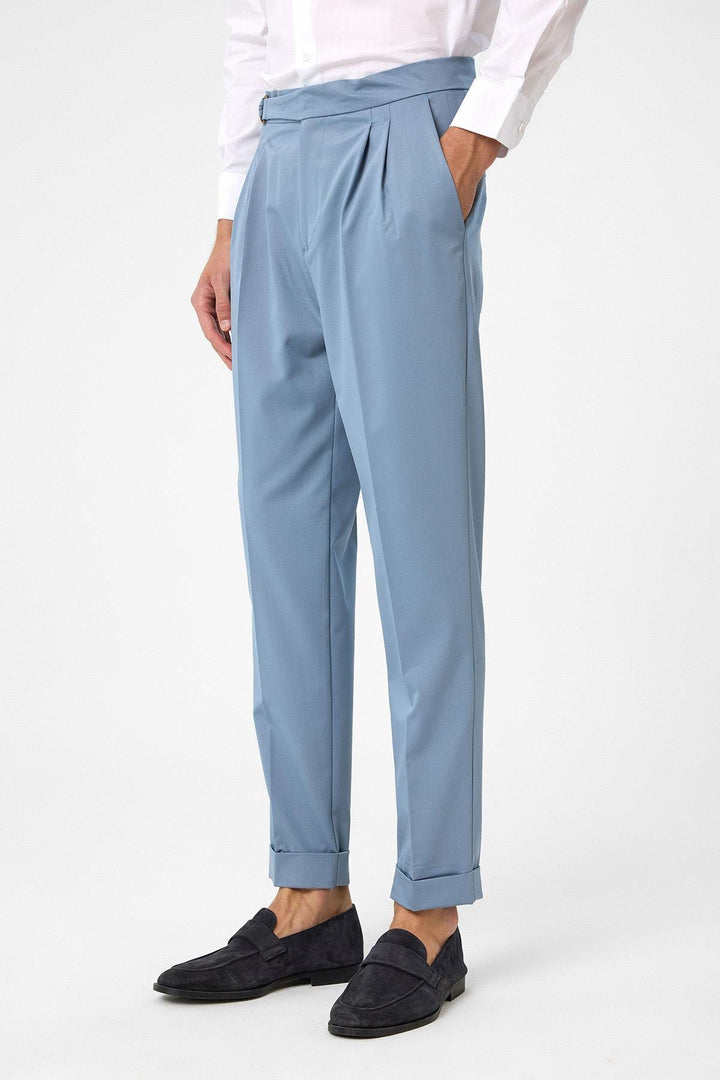 ANT Antioch Baby Blue High Waist Snap Closure Pleated Men's Pants - Scarborough