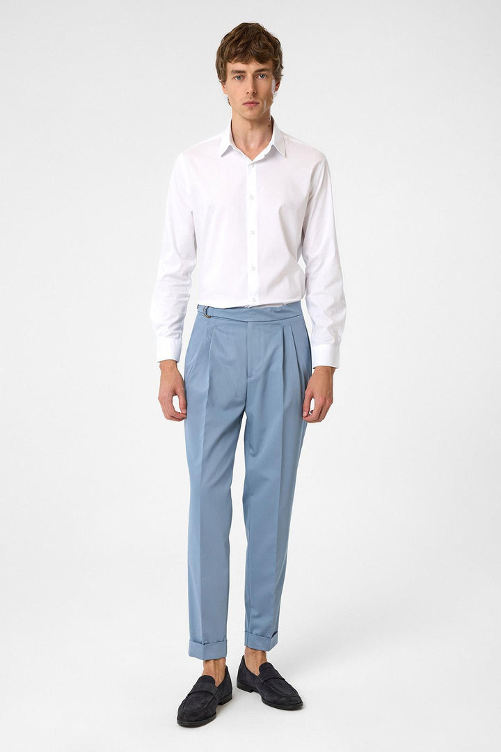 ANT Antioch Baby Blue High Waist Snap Closure Pleated Men's Pants - Scarborough