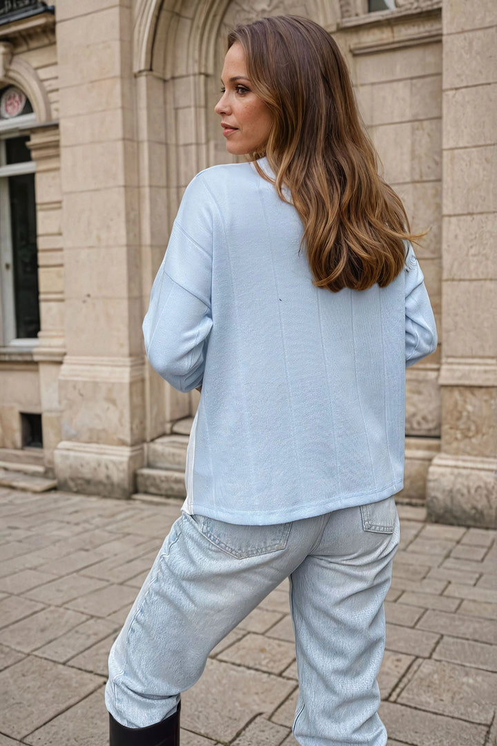 Baby Blue Soft Textured Oversized Asymmetric Blouse BCBSK-25700-3513 - Palermo