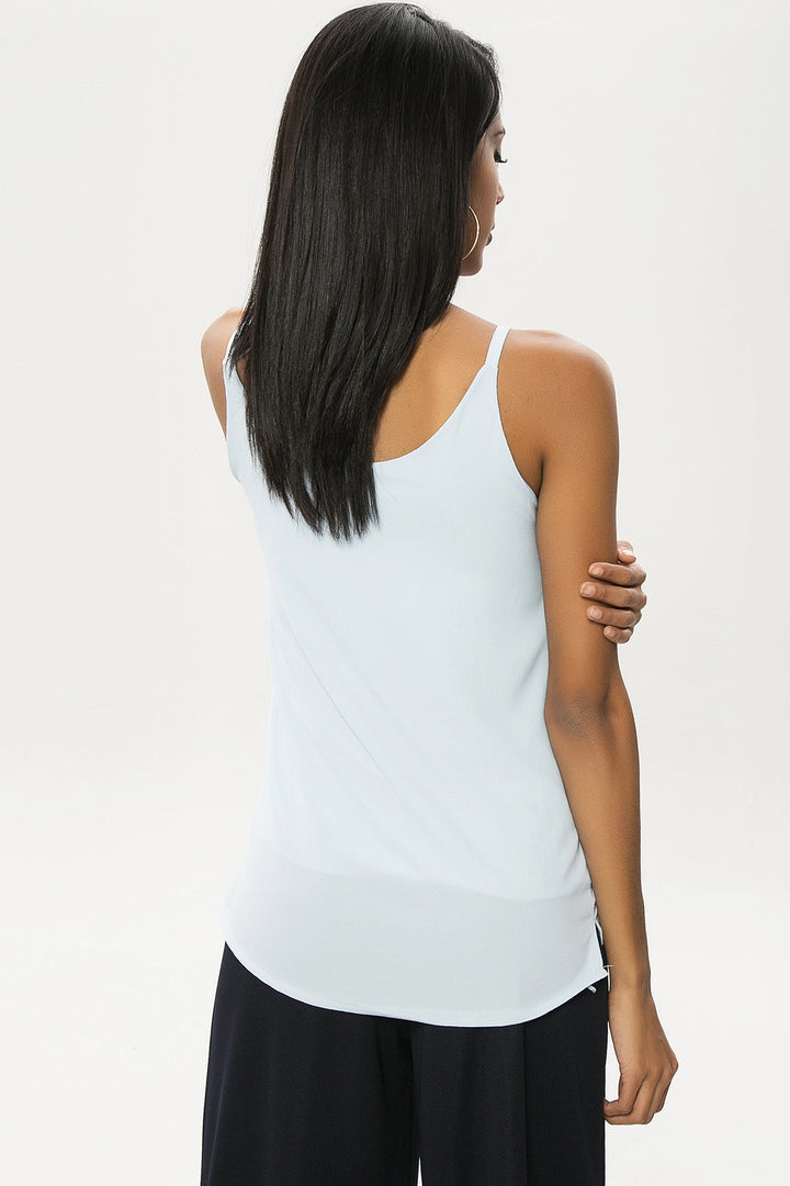 Baby Blue Strappy Lined Crepe Blouse BCBSK-25650-2171 - Cluj-Napoca