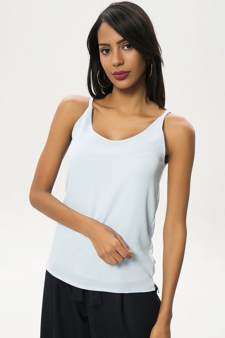 Baby Blue Strappy Lined Crepe Blouse BCBSK-25650-2171 - Cluj-Napoca