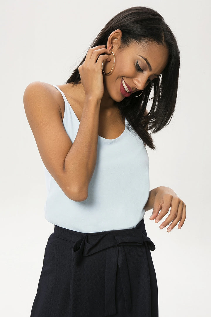 Baby Blue Strappy Lined Crepe Blouse BCBSK-25650-2171 - Cluj-Napoca