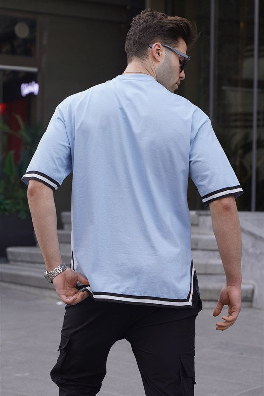 MDX Baby Blue Bicycle Collar Striped T-shirt 6097 - Sanford