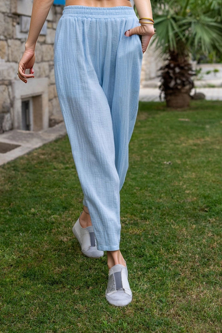 Baby Blue Muslin Elastic Waist Loose Fit Pants BCBSK-25700-3416 - Beaumont