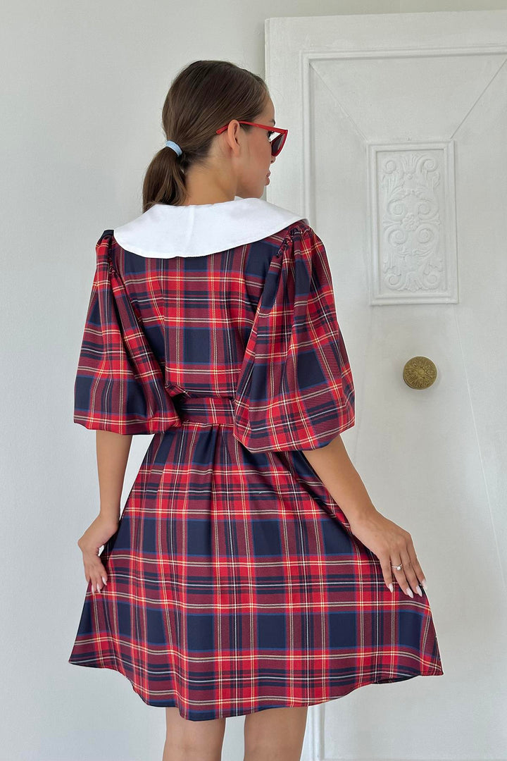 ELS Baby Collar Plaid Dress - Red - Cisterna di Latina