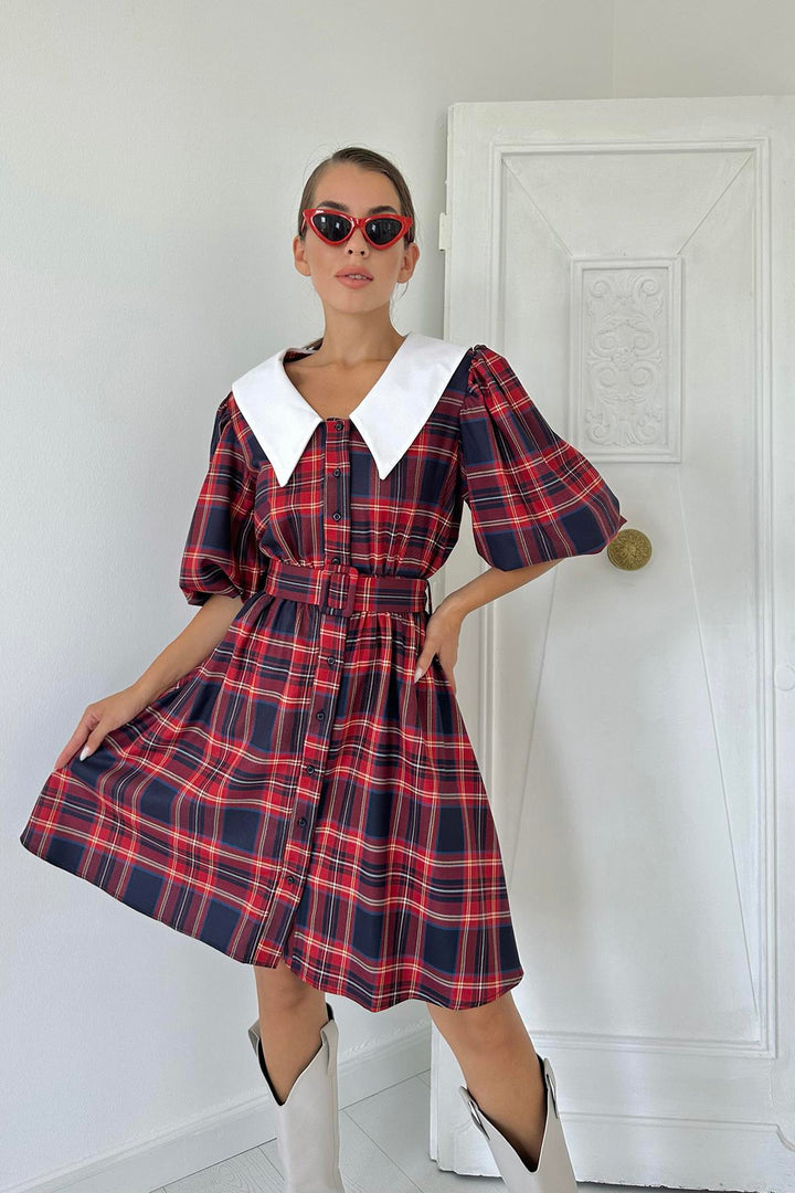 ELS Baby Collar Plaid Dress - Red - Cisterna di Latina