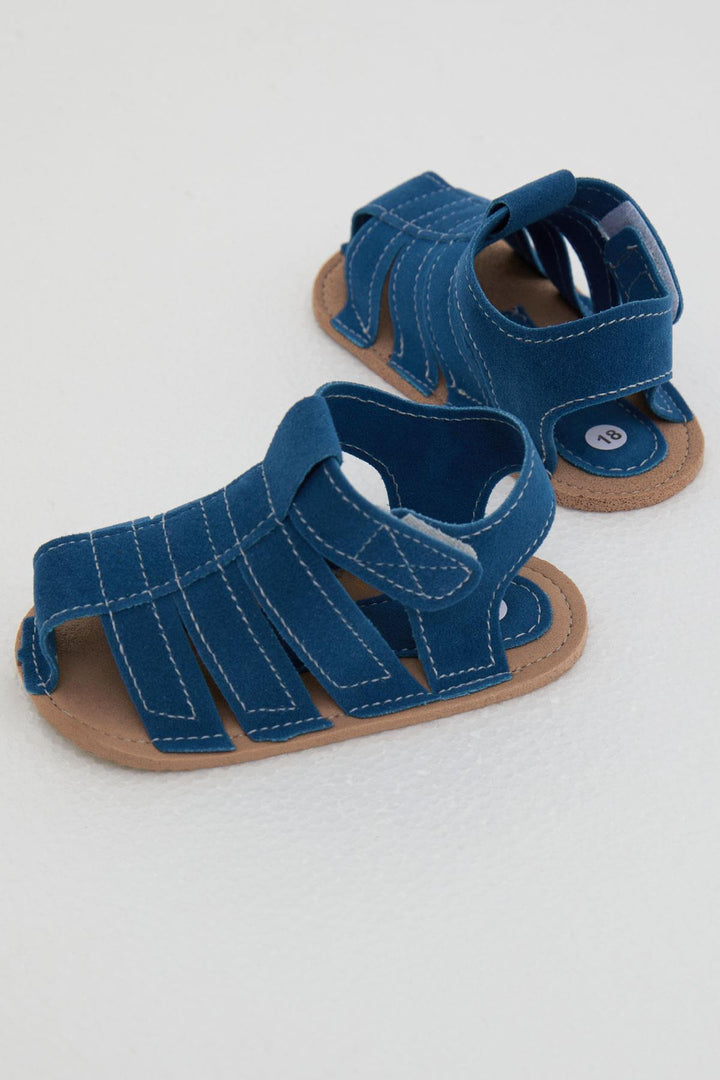BRE Bebecino Baby Boy Nubuck Sandals with Velcro, Size 189, Royal Blue. - Saint-Germain-en-Laye