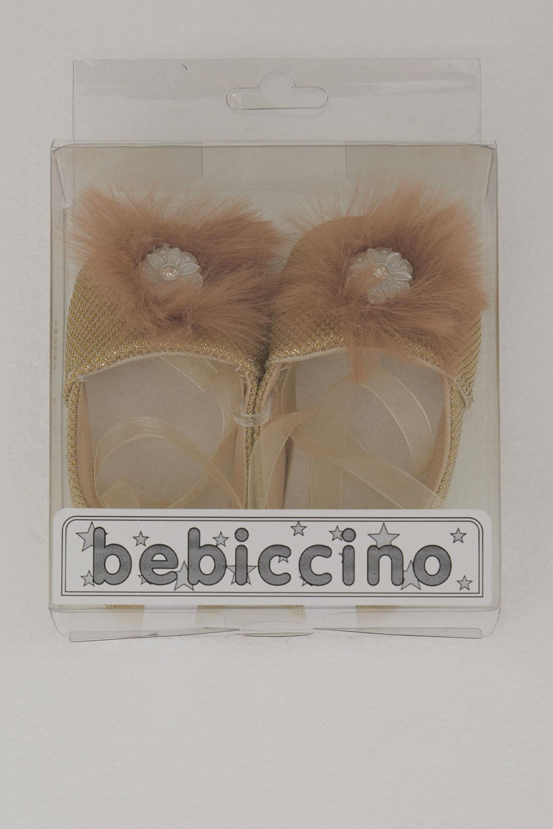 BRE Bebiccino Kız Bebek Patik Ayakkabı Çiçek Aksesuarlı Tüylü Kurdela Bağlamalı 189 Numara, Gold - Meadow Woods