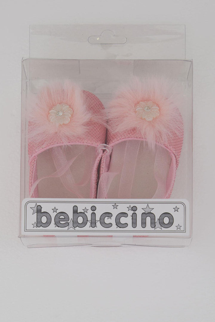 BRE Bebiccino Kız Bebek Patik Ayakkabı Çiçek Aksesuarlı Tüylü Kurdela Bağlamalı 189 Numara, Pembe - Almería