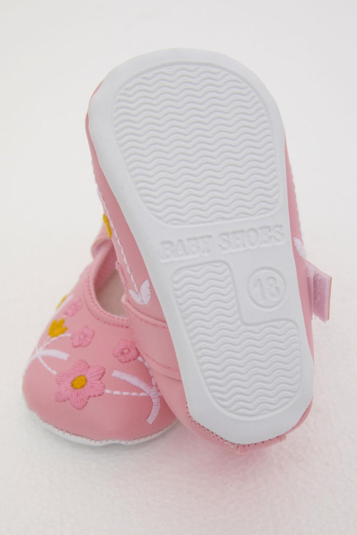 BRE Bebiccino Baby Girl Booties with Flower Embroidery Size 189, Pink - Águeda