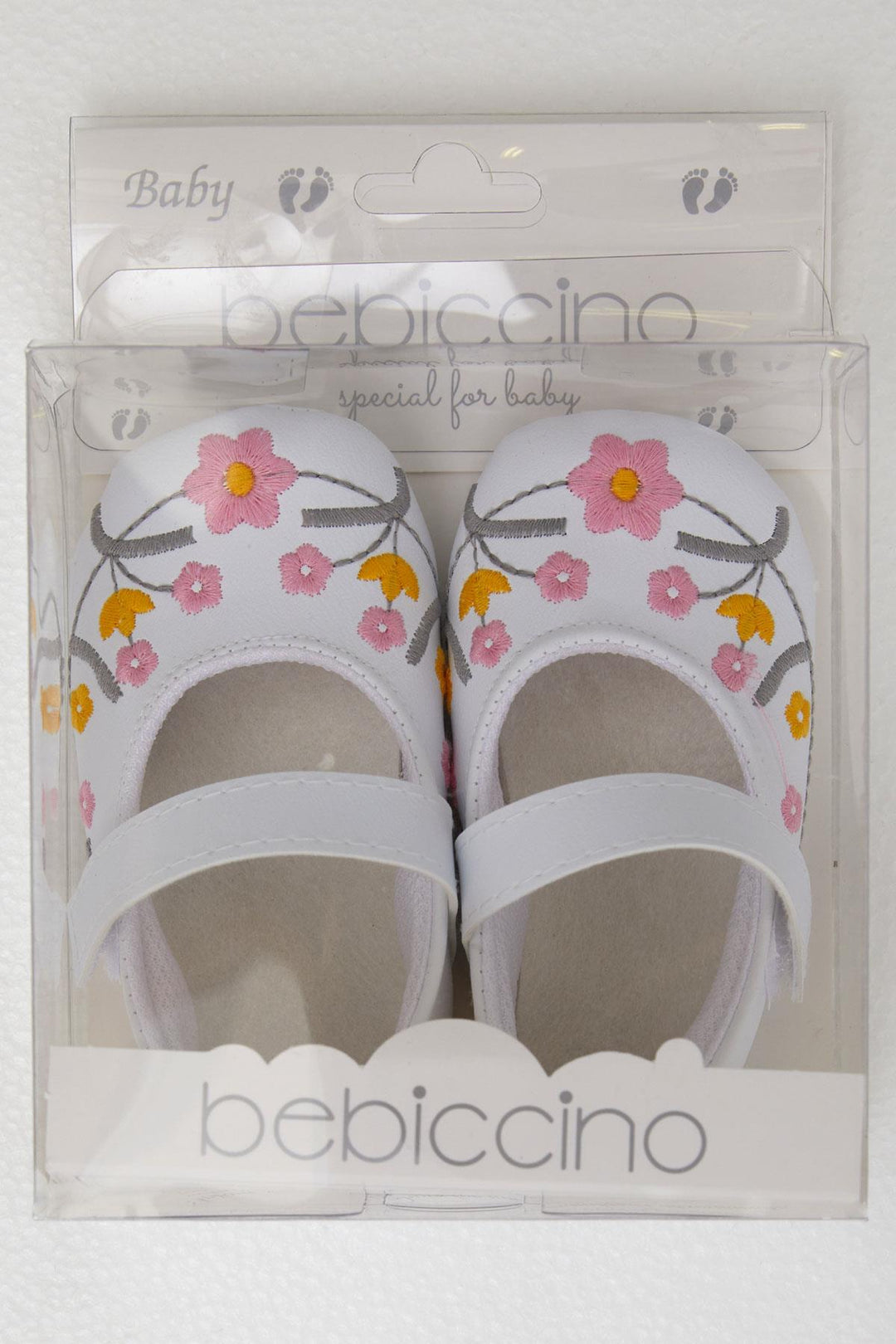 BRE Bebiccino Baby Girl Booties with Flower Embroidery, Size 189, White - Pharr