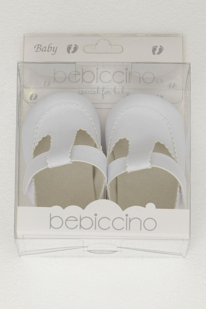 BRE Bebiccino Baby Girl Booties Shoes with Velcro, Size 189, White - New York