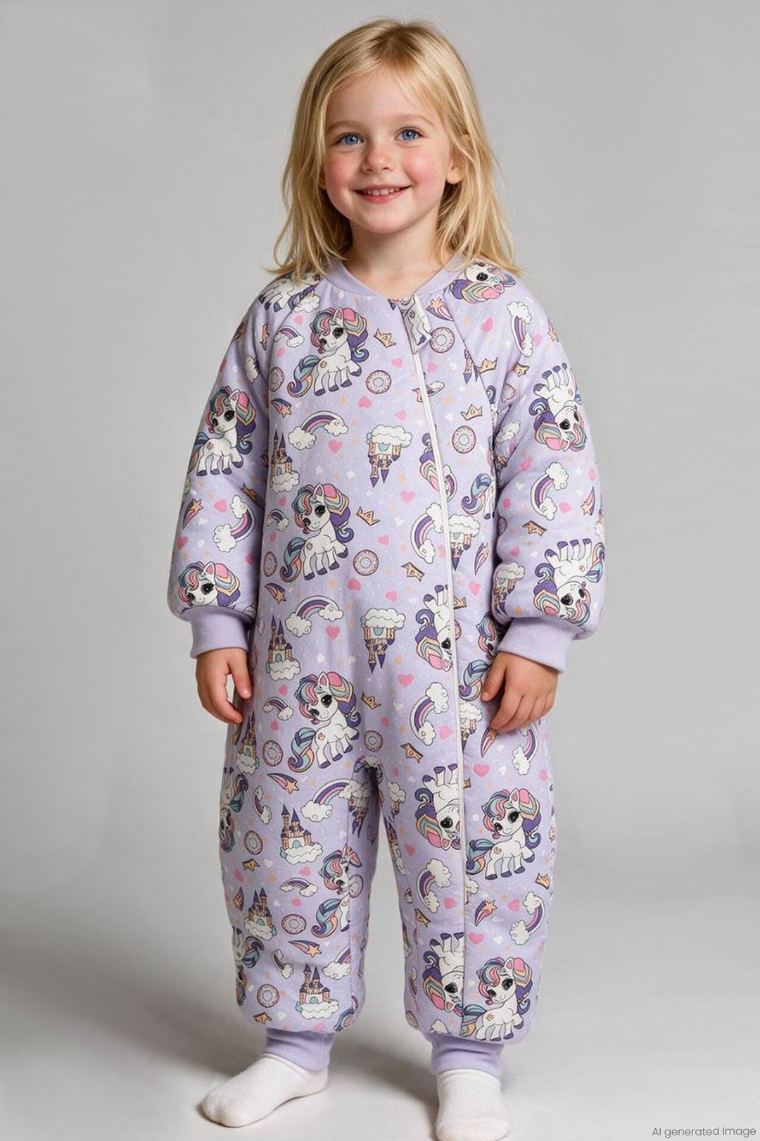 BRE Begi Kız Çocuk Uyku Tulumu Sevimli Unicorn & Şato Desenli 2-8 Yaş , Lila - Dronten
