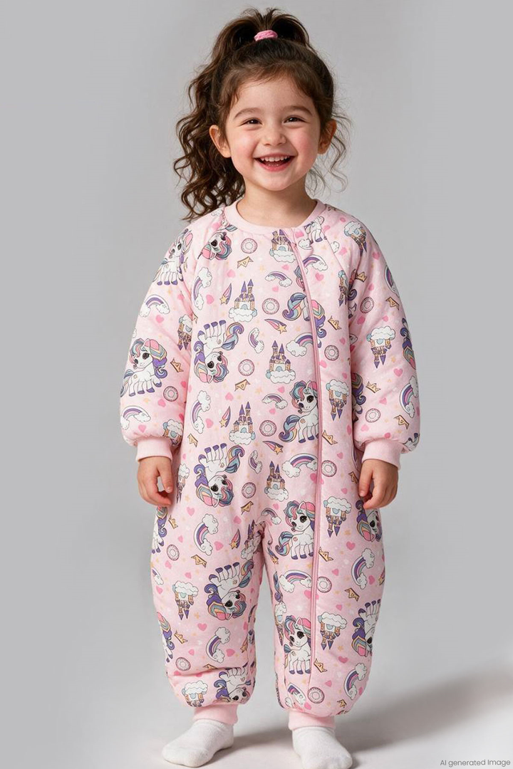 BRE Begi Kız Çocuk Uyku Tulumu Sevimli Unicorn & Şato Desenli 2-8 Yaş , Pembe - Bellingham