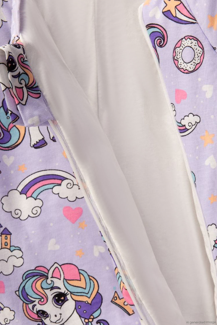 BRE Begi Kız Çocuk Uyku Tulumu Sevimli Unicorn & Şato Desenli 2-8 Yaş , Lila - Dronten