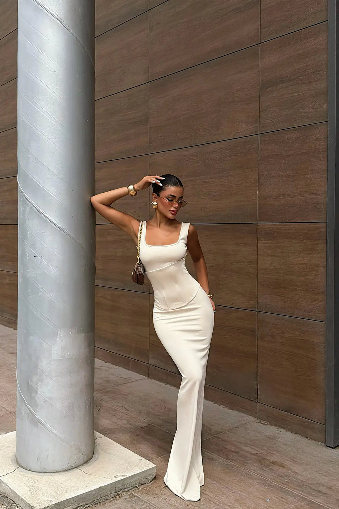 EYY Women Beige Basic Long Dress - Gondomar