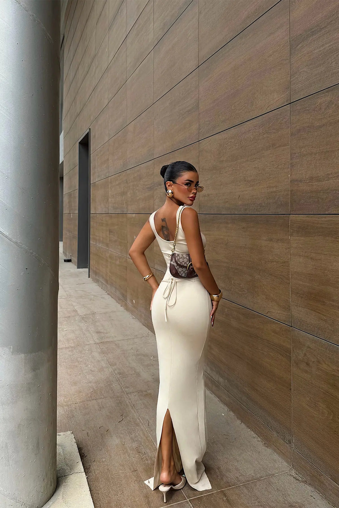 EYY Women Beige Basic Long Dress - Gondomar