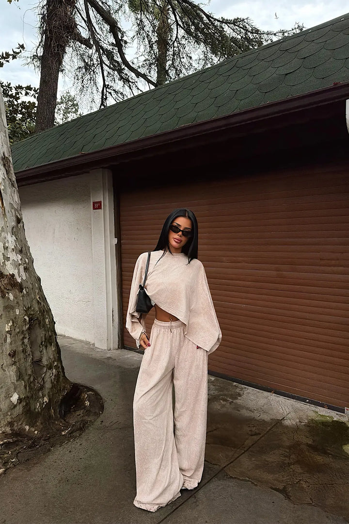 EYY Women Beige Batik Print Trouser Set - Ramos Arizpe