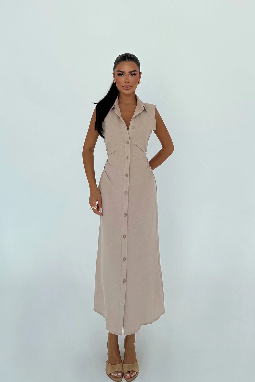 EYY Women Beige Lyza Long Button-Down Dress - Lucan