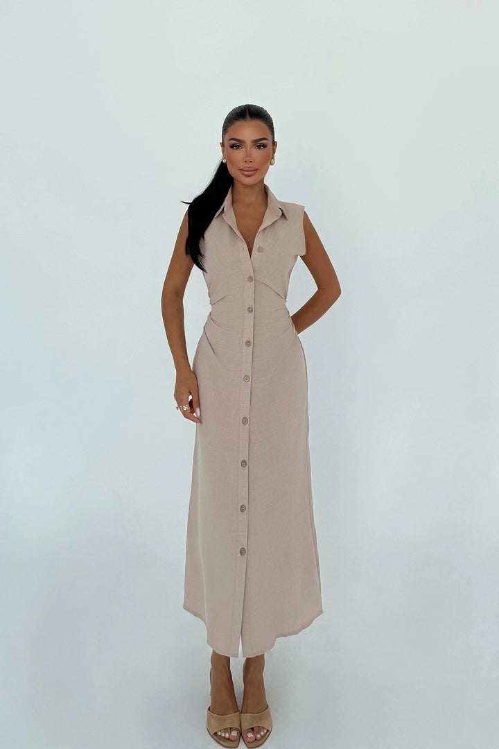 EYY Women Beige Lyza Long Button-Down Dress - Lucan