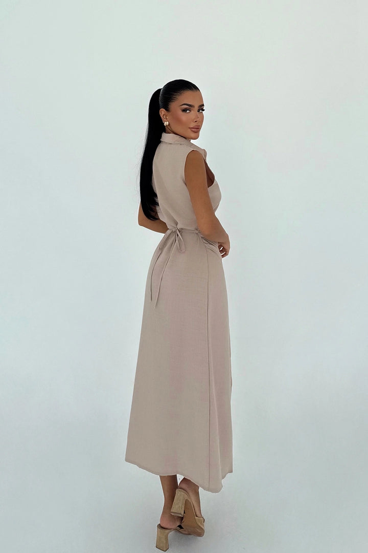 EYY Women Beige Lyza Long Button-Down Dress - Lucan