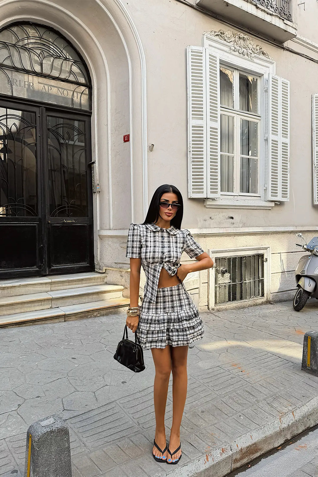 EYY Women Beige Plaid Skirt Set - Catanzaro