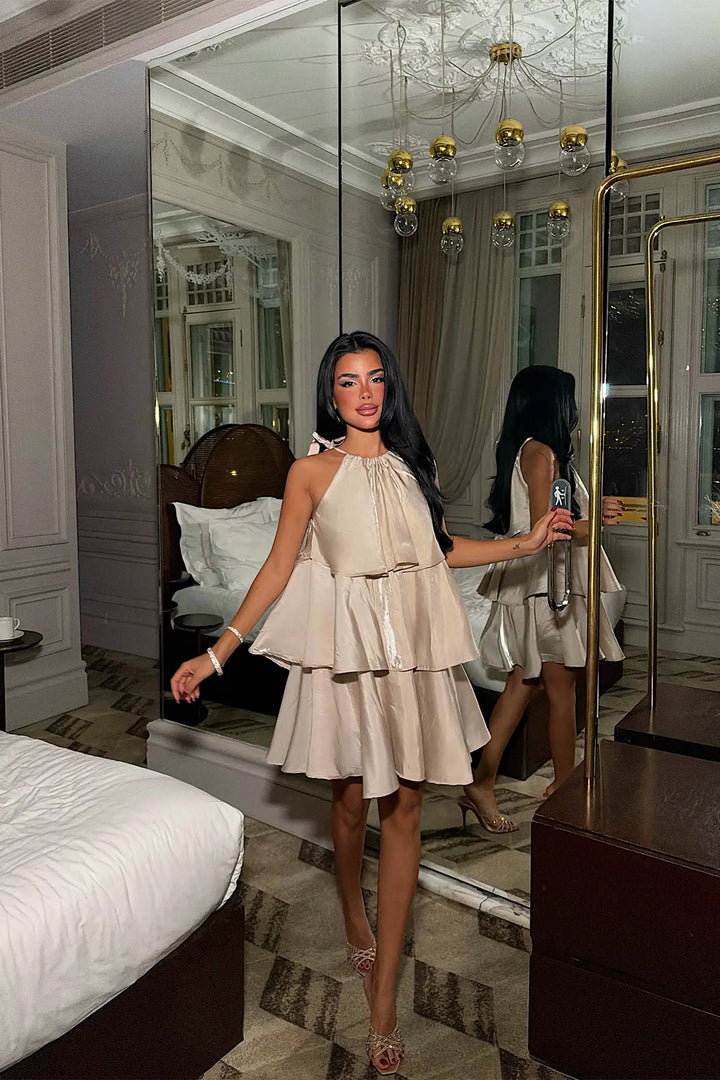 EYY Women Beige Satin Dress - San Dimas