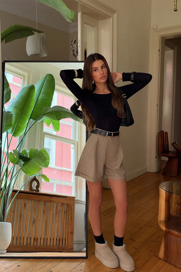 EYY Women Beige Shorts with Belt Detail - West Vancouver
